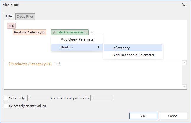 Dashboard for WinForms - Filter Query