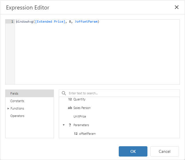 Expression Editor - Window Calculation with Parameters