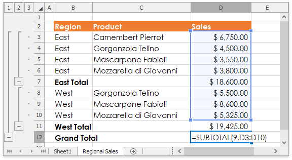 SpreadsheetControl_ChangeSubtotalFunction