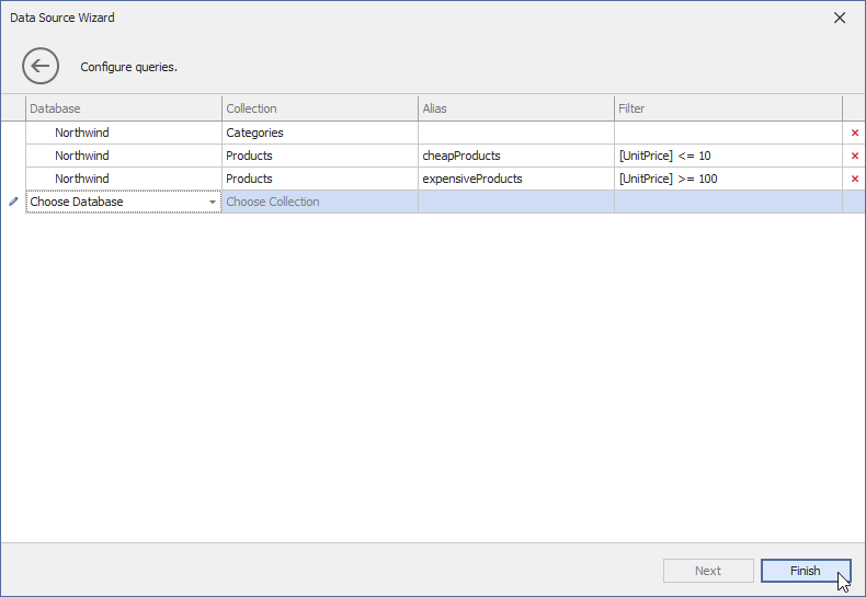 Configure queries to a MongoDB instance