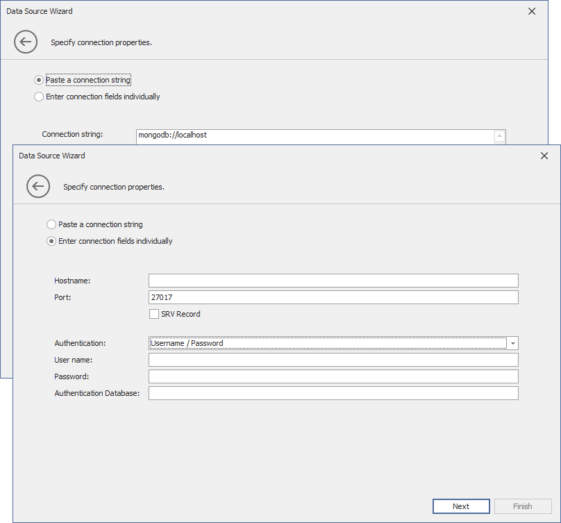 Specify connection properties