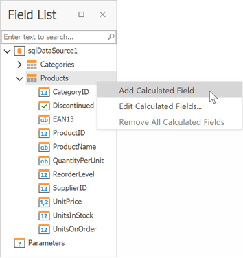 Field List - Add Calculated Field