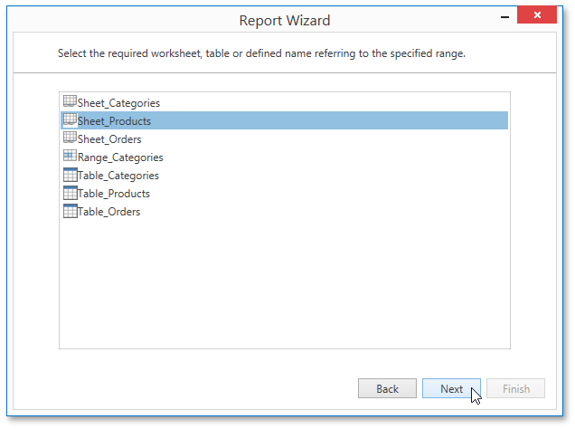 Select A Worksheet Table Or Named Region Devexpress End User Documentation 3010