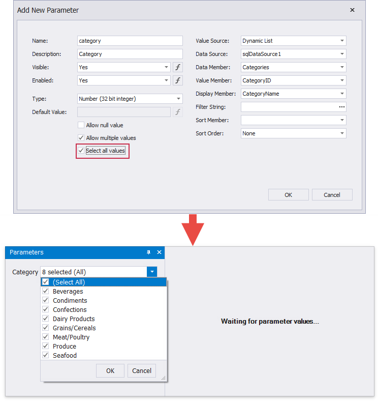 Select all values as defaults for a multi-value parameter