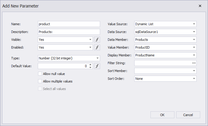 Specify parameter options for a parameter with dynamic values