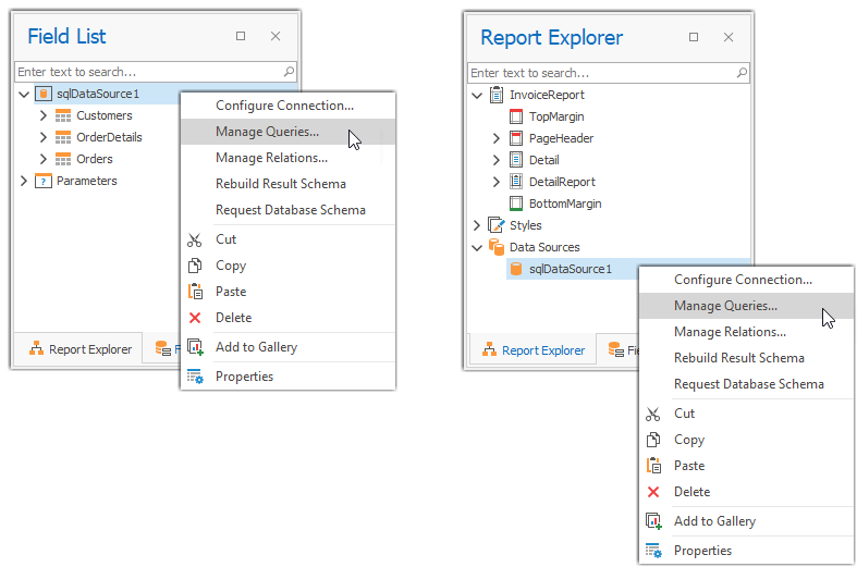 Invoke the Manage Queries Dialog