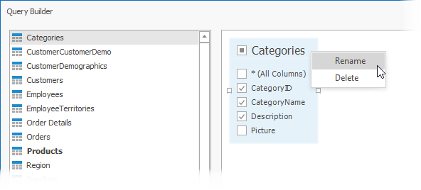 Query Builder: Rename or Delete Column