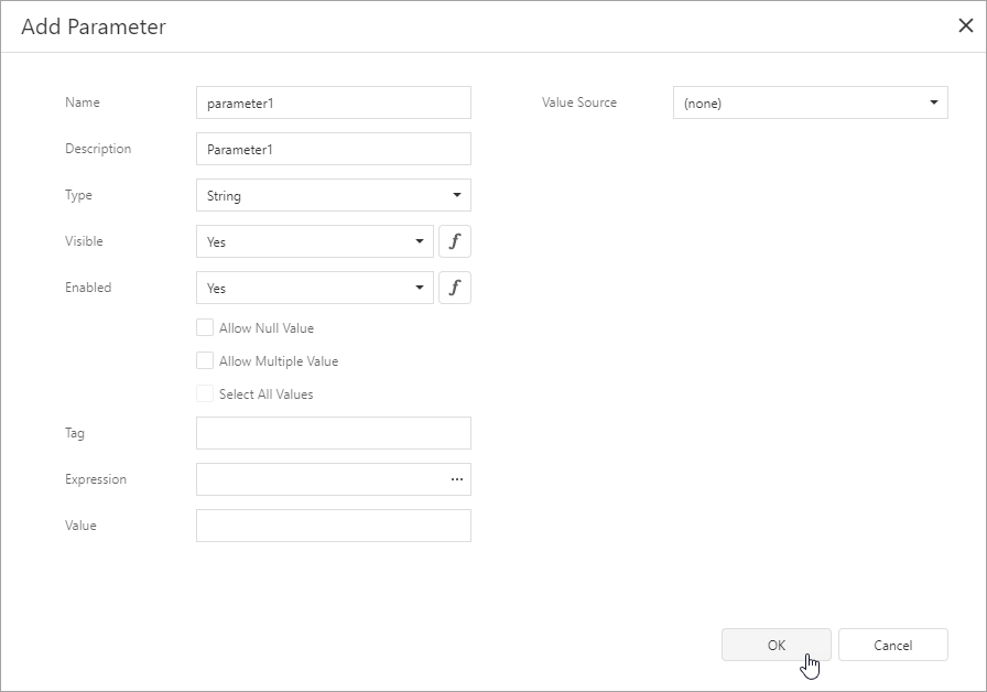 Add New Parameter dialog