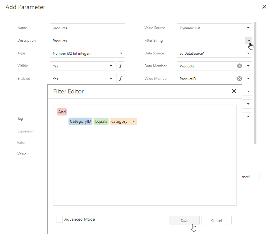 Create products parameter