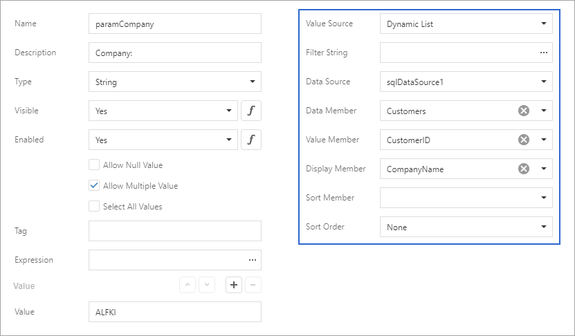 Create a report parameter with dynamic values