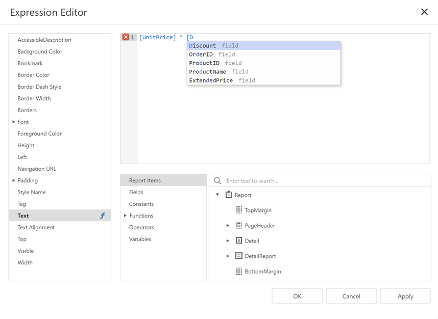 Intellisense in the Expression Editor