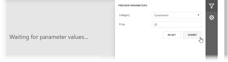 Parameters panel, "Waiting for parameter values" message