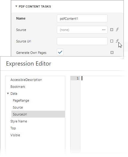 Assign an expression to the Source URL property